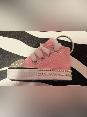 Pink Rhinestone Canvas Sneaker Keychain